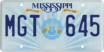 MS license plate MGT645