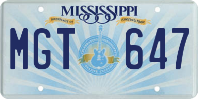 MS license plate MGT647