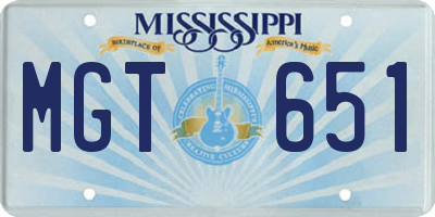 MS license plate MGT651