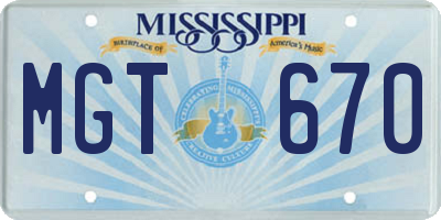 MS license plate MGT670
