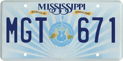 MS license plate MGT671