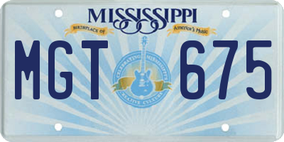 MS license plate MGT675