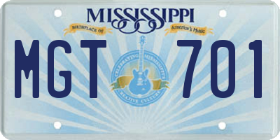 MS license plate MGT701