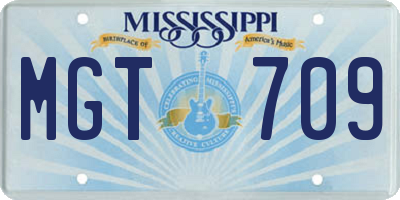 MS license plate MGT709