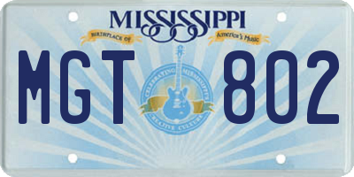 MS license plate MGT802