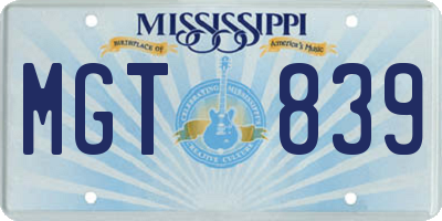 MS license plate MGT839