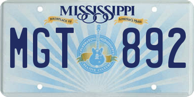 MS license plate MGT892