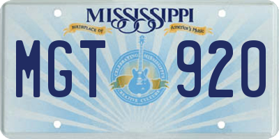 MS license plate MGT920