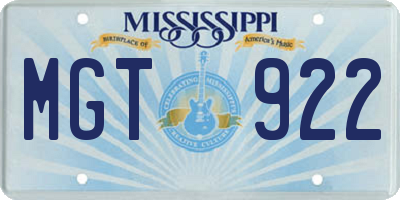 MS license plate MGT922