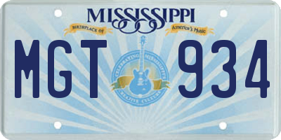 MS license plate MGT934