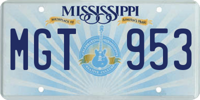 MS license plate MGT953