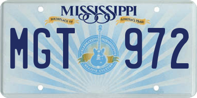 MS license plate MGT972