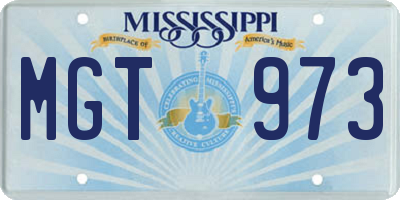 MS license plate MGT973