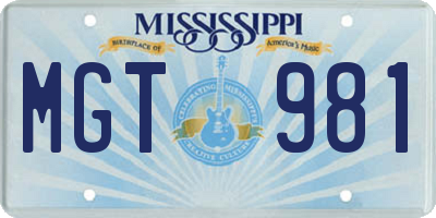 MS license plate MGT981