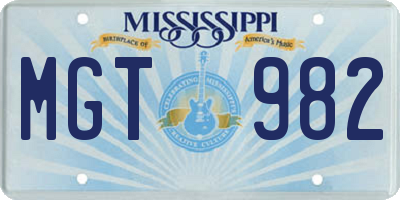 MS license plate MGT982