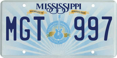 MS license plate MGT997