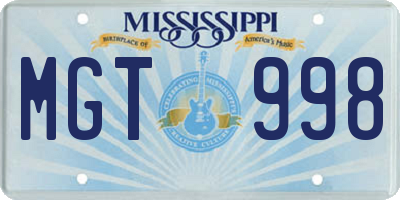 MS license plate MGT998