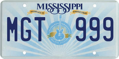 MS license plate MGT999