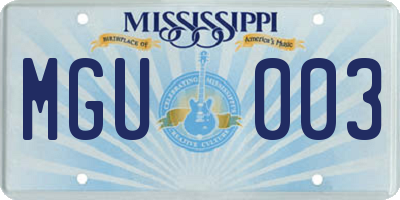 MS license plate MGU003