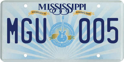 MS license plate MGU005
