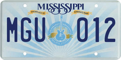 MS license plate MGU012