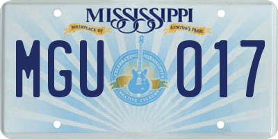MS license plate MGU017