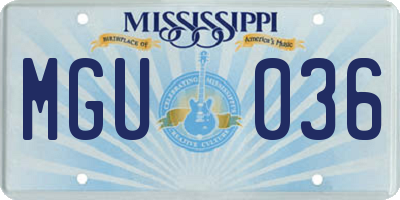 MS license plate MGU036