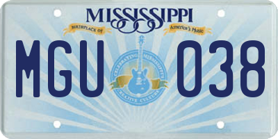 MS license plate MGU038
