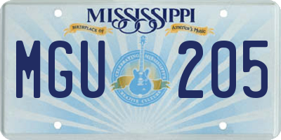 MS license plate MGU205