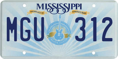 MS license plate MGU312