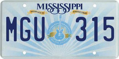 MS license plate MGU315