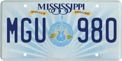 MS license plate MGU980