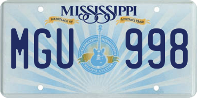 MS license plate MGU998