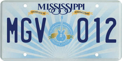 MS license plate MGV012