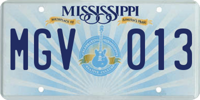 MS license plate MGV013