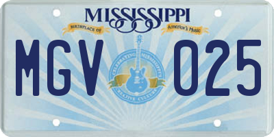 MS license plate MGV025
