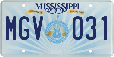 MS license plate MGV031