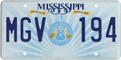 MS license plate MGV194