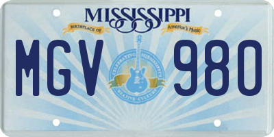 MS license plate MGV980