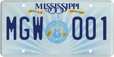 MS license plate MGW001