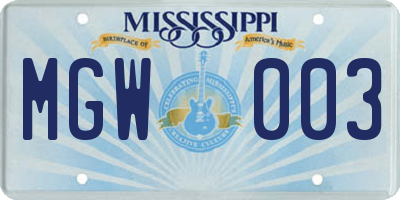 MS license plate MGW003