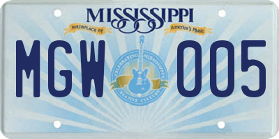 MS license plate MGW005