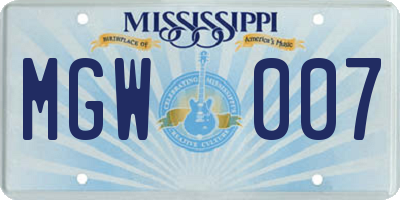 MS license plate MGW007