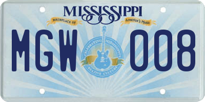 MS license plate MGW008