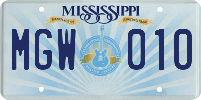 MS license plate MGW010