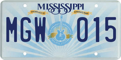MS license plate MGW015