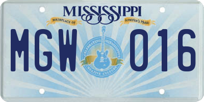 MS license plate MGW016