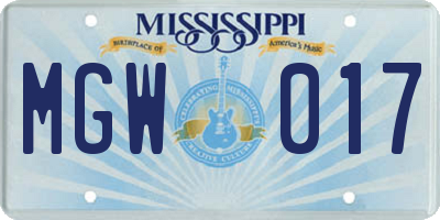 MS license plate MGW017