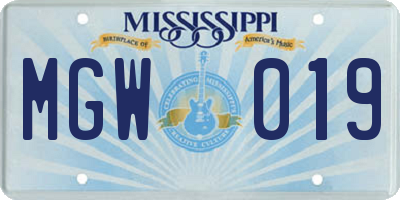 MS license plate MGW019