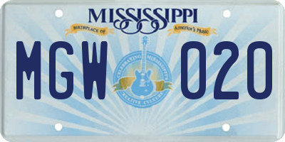 MS license plate MGW020